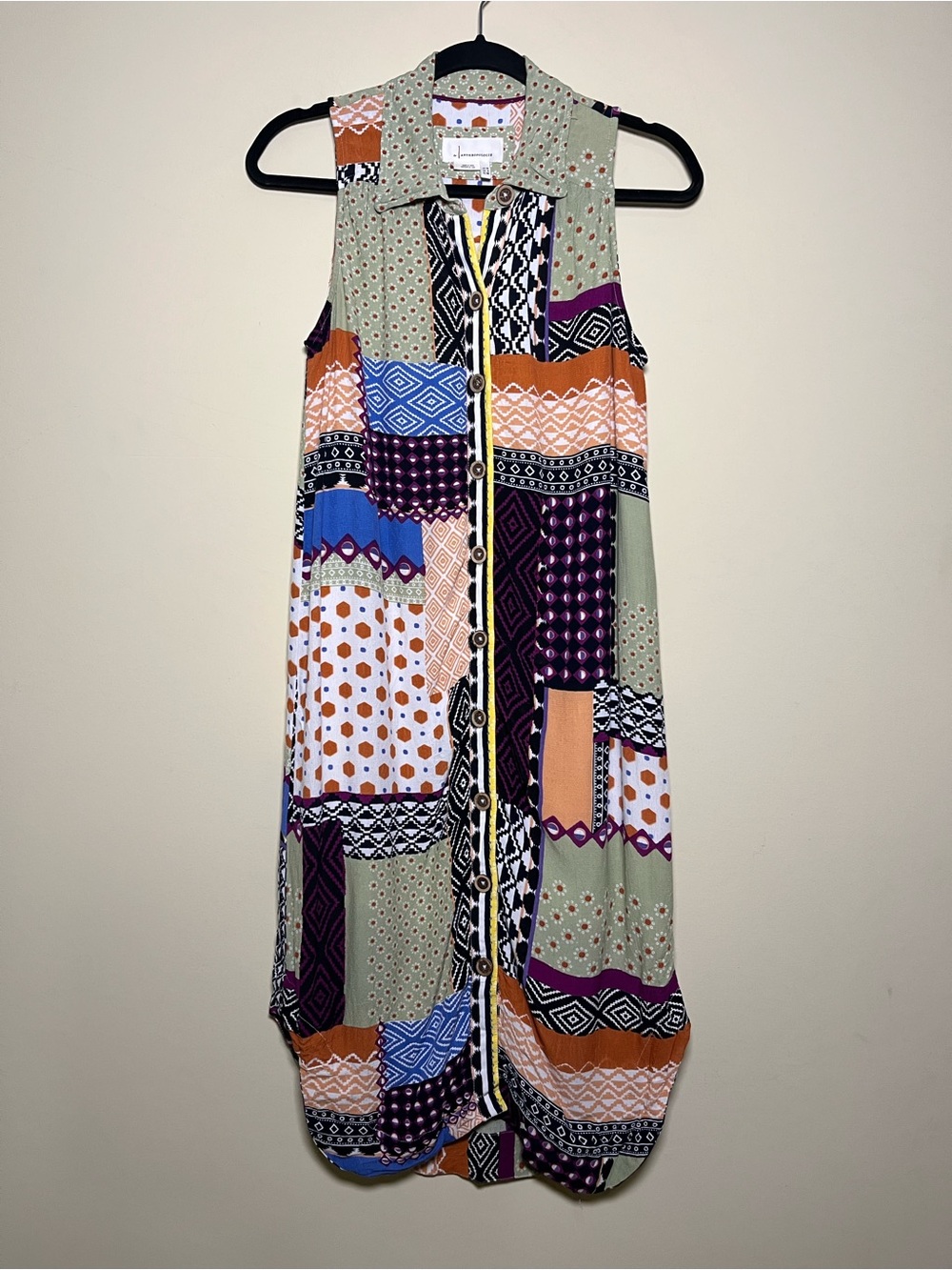 Anthropologie Everyway Sleeveless Patchwork Button Front Midi Dress Size 6